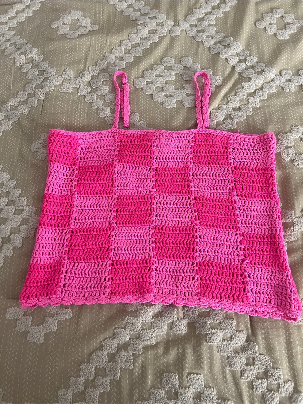 Pink Lily Pink Crochet Checkerboard Tank Top